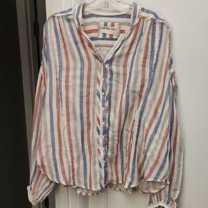 We The Free Red, Blue, and White Striped Button Down Shirt